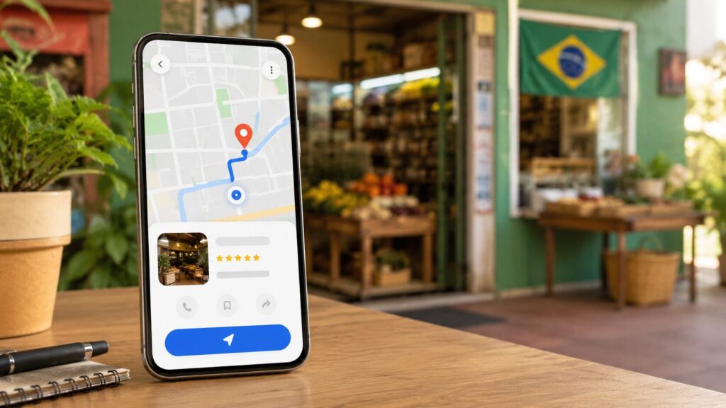 Empresa local destacada em busca de mapa no celular