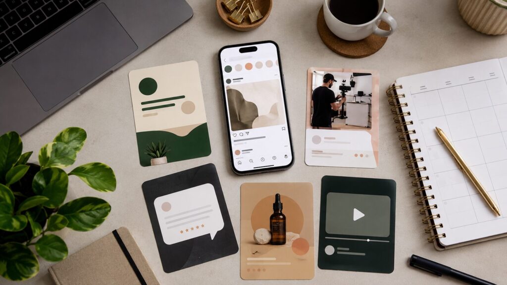 Planejamento de diferentes formatos de conteúdo para Instagram empresarial