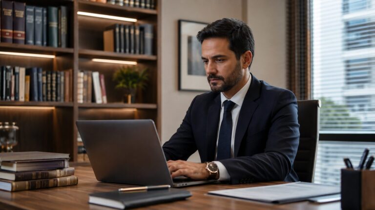 Advogado produzindo conteúdo e analisando presença digital