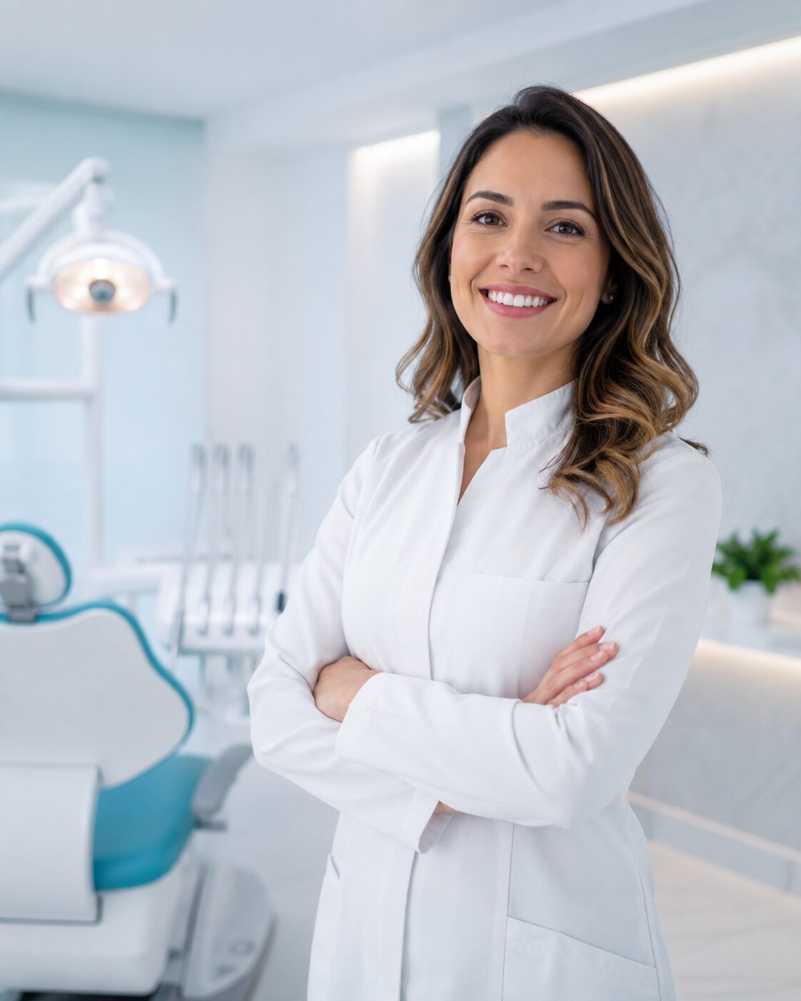 Dentista em ambiente clínico moderno